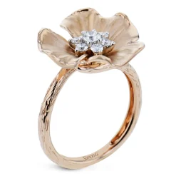 Simon G. Flower Fashion Ring In 18k Gold With Diamonds New