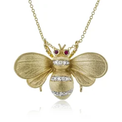 Simon G. Gemstone Bee Pendant Necklace in 18k Gold with Diamonds Clearance