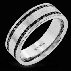 Simon G. Men's Wedding Band In 14k Gold With Black Diamonds New