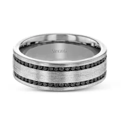 Simon G. Men's Wedding Band In 14k Gold With Black Diamonds New