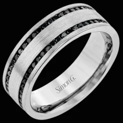 Simon G. Men's Wedding Band In 14k Gold With Black Diamonds New