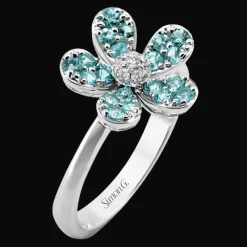 Simon G. Paraiba Tourmaline Flower Fashion Ring in 18k Gold with Diamonds Sale